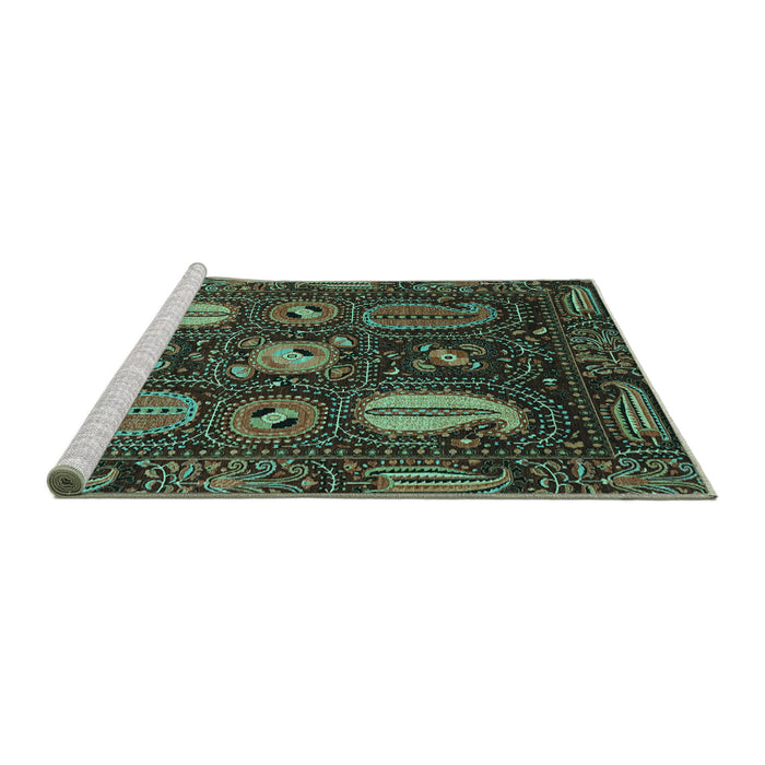 Sideview of Machine Washable Abstract Turquoise Modern Area Rugs, wshabs4003turq
