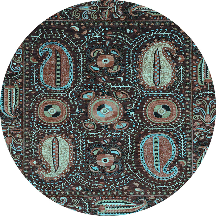 Round Machine Washable Abstract Light Blue Modern Rug, wshabs4003lblu