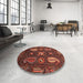 Round Machine Washable Abstract Rust Pink Rug in a Office, wshabs4003