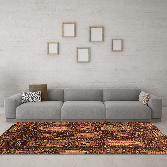 Machine Washable Abstract Brown Modern Rug in a Living Room,, wshabs4003brn