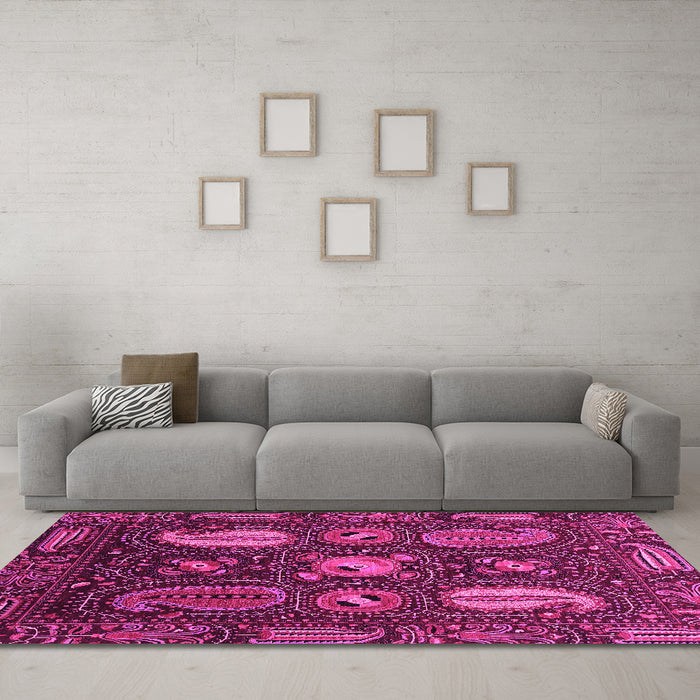 Machine Washable Abstract Pink Modern Rug in a Living Room, wshabs4003pnk