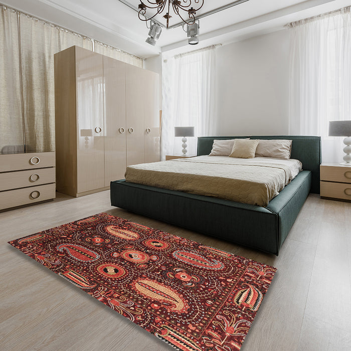 Machine Washable Abstract Rust Pink Rug in a Bedroom, wshabs4003