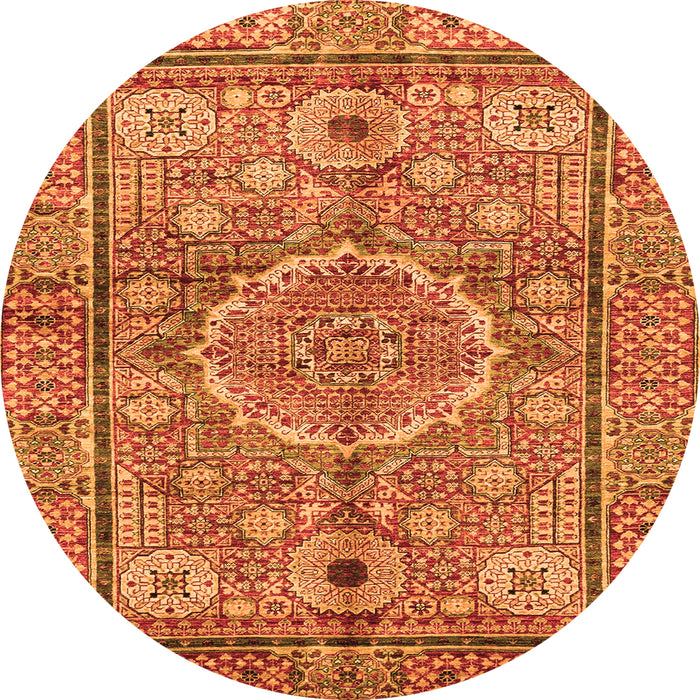 Round Machine Washable Abstract Orange Modern Area Rugs, wshabs4004org
