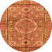 Round Machine Washable Abstract Orange Modern Area Rugs, wshabs4004org