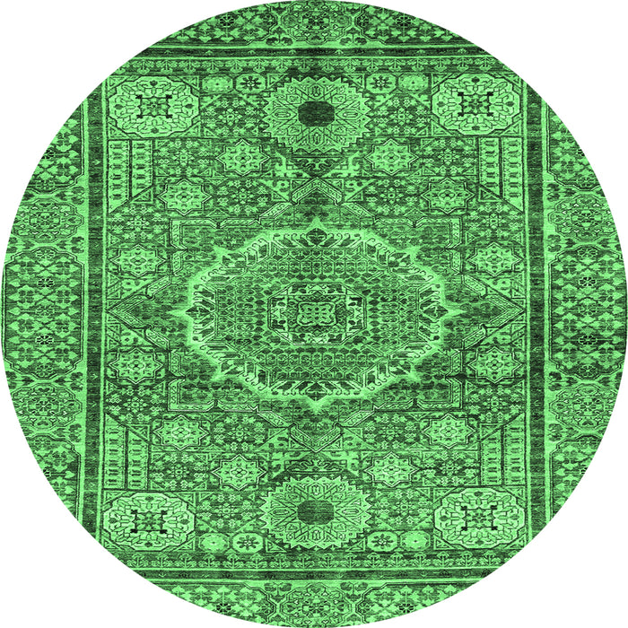 Round Machine Washable Abstract Emerald Green Modern Area Rugs, wshabs4004emgrn