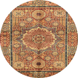 Round Abstract Orange Modern Rug, abs4004