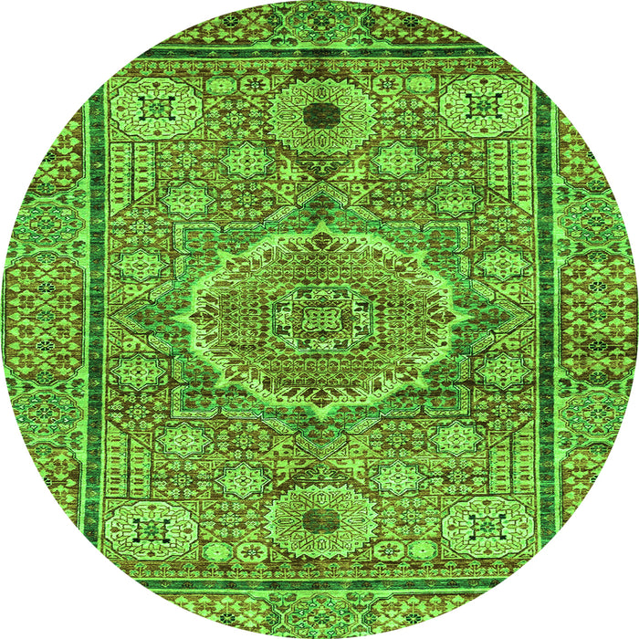 Round Machine Washable Abstract Green Modern Area Rugs, wshabs4004grn