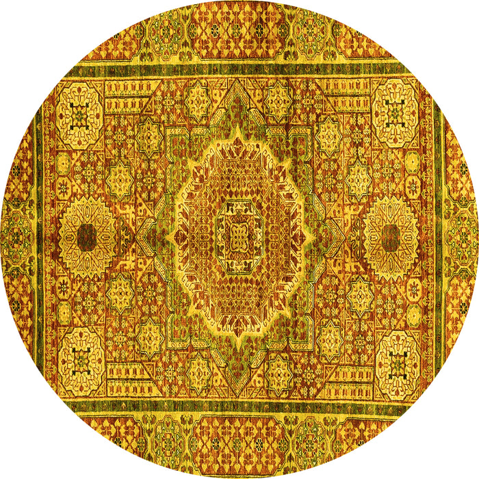Round Machine Washable Abstract Yellow Modern Rug, wshabs4004yw