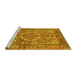 Sideview of Machine Washable Abstract Yellow Modern Rug, wshabs4004yw