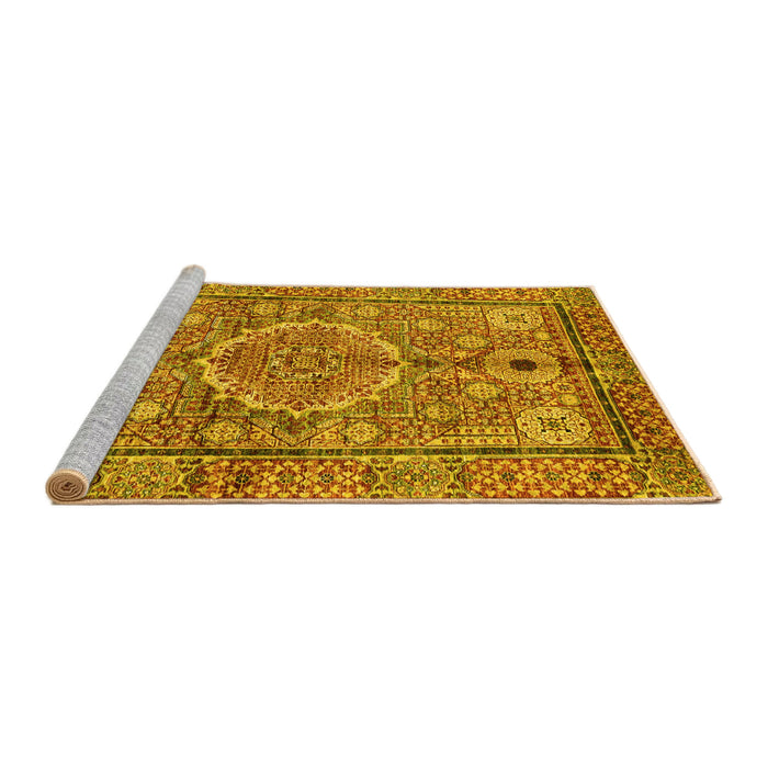 Sideview of Machine Washable Abstract Yellow Modern Rug, wshabs4004yw