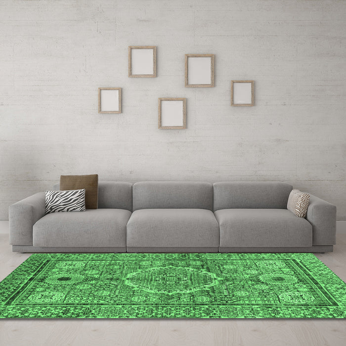 Machine Washable Abstract Emerald Green Modern Area Rugs in a Living Room,, wshabs4004emgrn