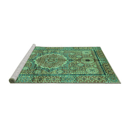 Sideview of Machine Washable Abstract Turquoise Modern Area Rugs, wshabs4004turq