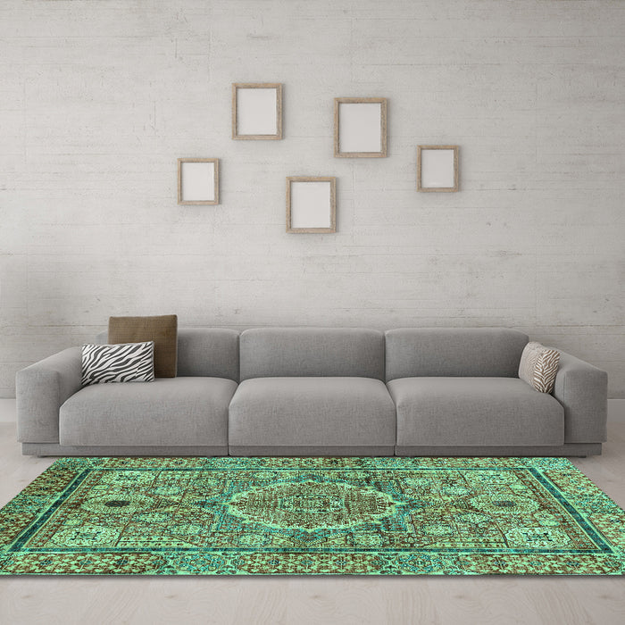 Machine Washable Abstract Turquoise Modern Area Rugs in a Living Room,, wshabs4004turq