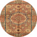 Round Machine Washable Abstract Orange Rug, wshabs4004