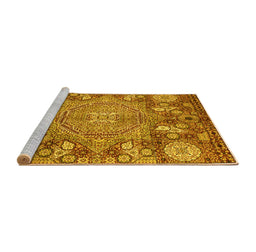 Sideview of Machine Washable Abstract Yellow Modern Rug, wshabs4005yw