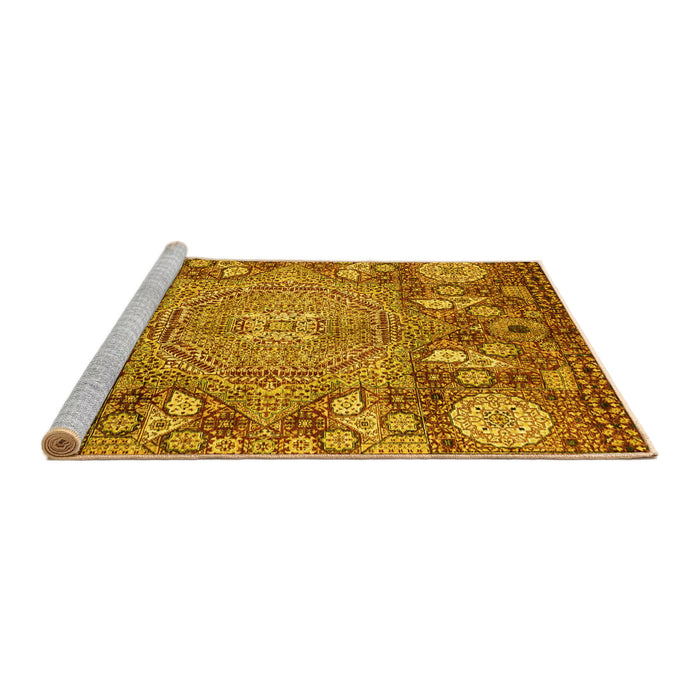 Sideview of Machine Washable Abstract Yellow Modern Rug, wshabs4005yw