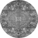 Round Machine Washable Abstract Gray Modern Rug, wshabs4005gry