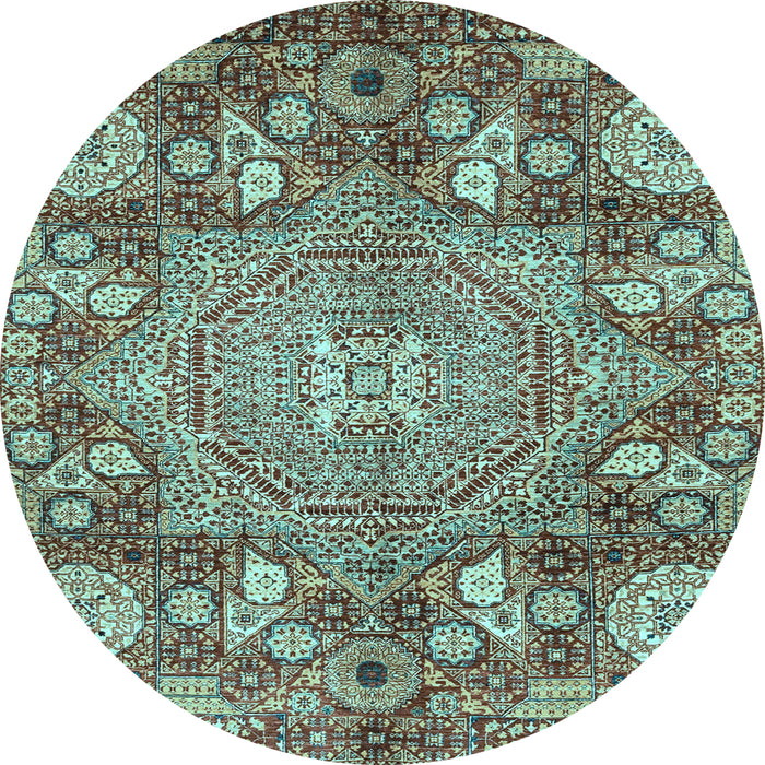 Round Abstract Light Blue Modern Rug, abs4005lblu