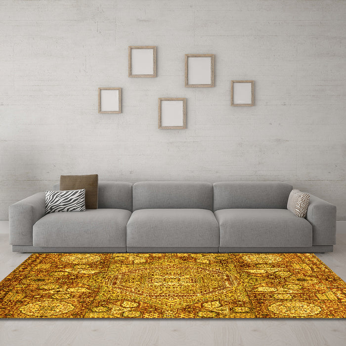 Machine Washable Abstract Yellow Modern Rug in a Living Room, wshabs4005yw