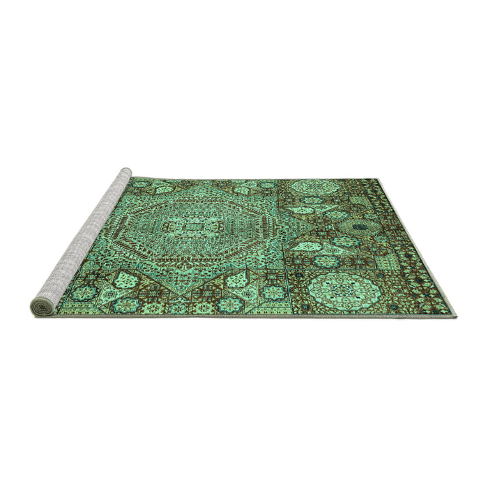 Sideview of Machine Washable Abstract Turquoise Modern Area Rugs, wshabs4005turq