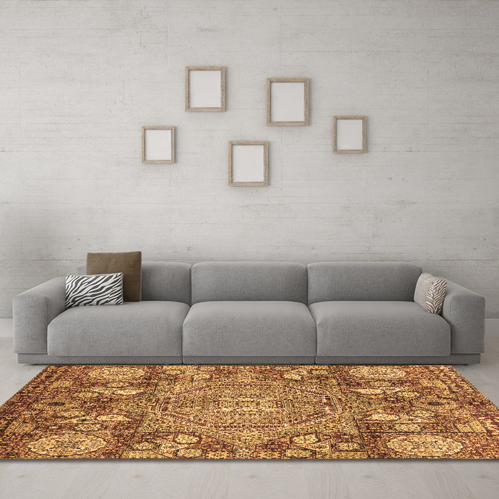 Machine Washable Abstract Brown Modern Rug in a Living Room,, wshabs4005brn