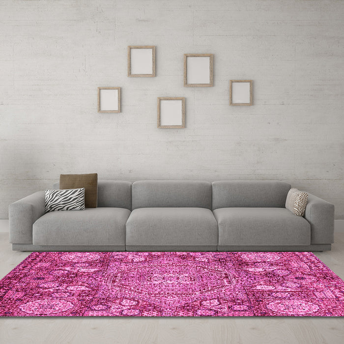 Machine Washable Abstract Pink Modern Rug in a Living Room, wshabs4005pnk