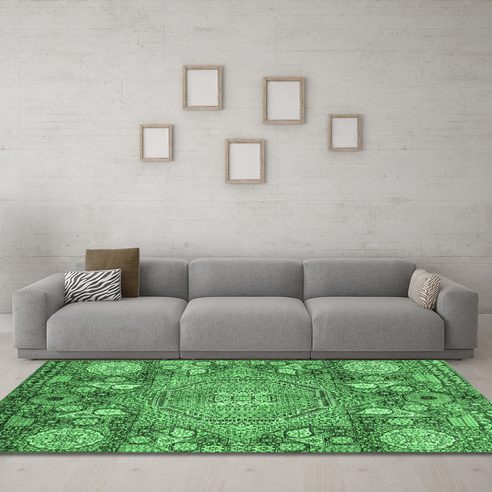 Machine Washable Abstract Emerald Green Modern Area Rugs in a Living Room,, wshabs4005emgrn