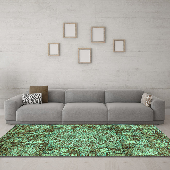 Machine Washable Abstract Turquoise Modern Area Rugs in a Living Room,, wshabs4005turq