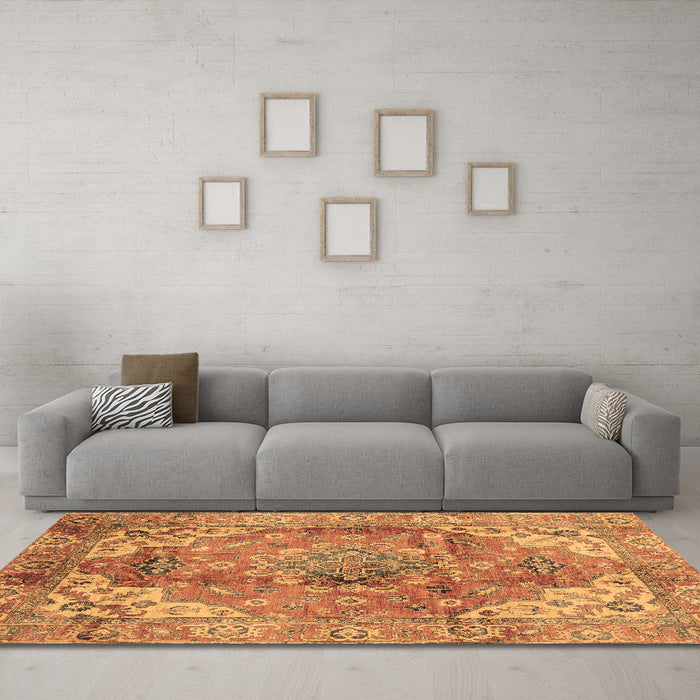 Machine Washable Abstract Brown Modern Rug in a Living Room,, wshabs4006brn