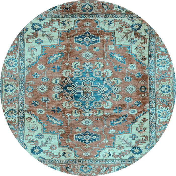 Round Abstract Light Blue Modern Rug, abs4006lblu