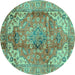 Round Machine Washable Abstract Turquoise Modern Area Rugs, wshabs4006turq