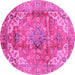 Round Machine Washable Abstract Pink Modern Rug, wshabs4006pnk