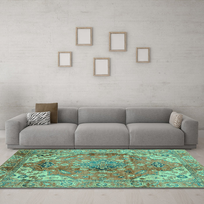 Machine Washable Abstract Turquoise Modern Area Rugs in a Living Room,, wshabs4006turq