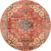 Round Machine Washable Abstract Red Rug, wshabs4006