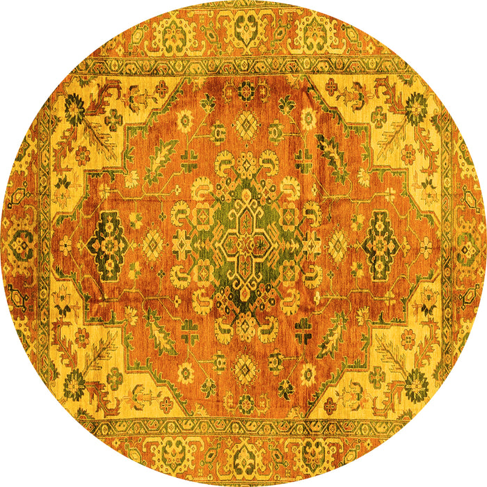 Round Machine Washable Abstract Yellow Modern Rug, wshabs4006yw
