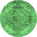 Round Abstract Emerald Green Modern Rug, abs4006emgrn