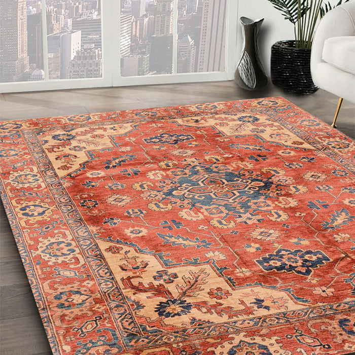 Abstract Red Modern Rug in Family Room, abs4006