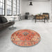 Round Machine Washable Abstract Red Rug in a Office, wshabs4006