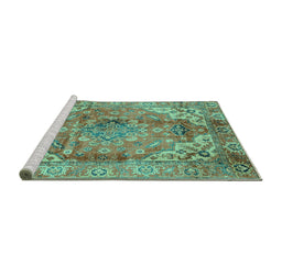 Sideview of Machine Washable Abstract Turquoise Modern Area Rugs, wshabs4006turq