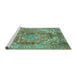 Sideview of Machine Washable Abstract Turquoise Modern Area Rugs, wshabs4006turq