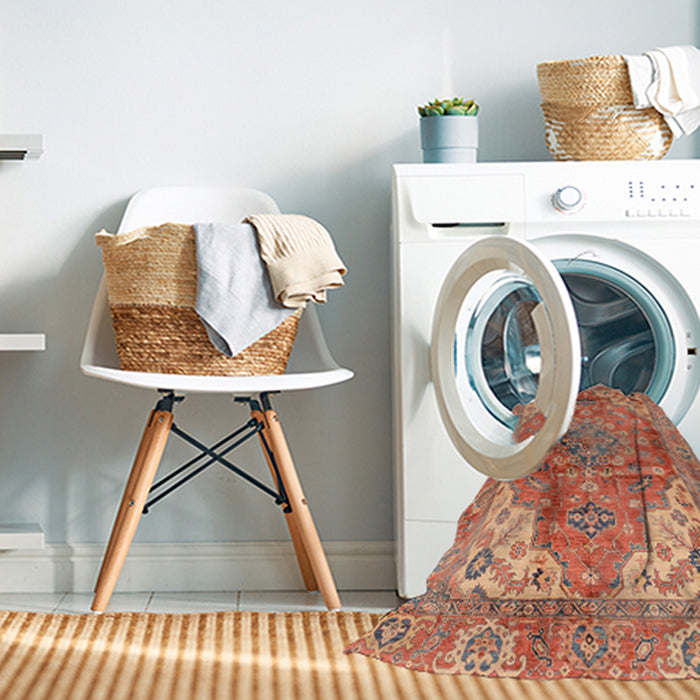 Machine Washable Abstract Red Rug in a Washing Machine, wshabs4006