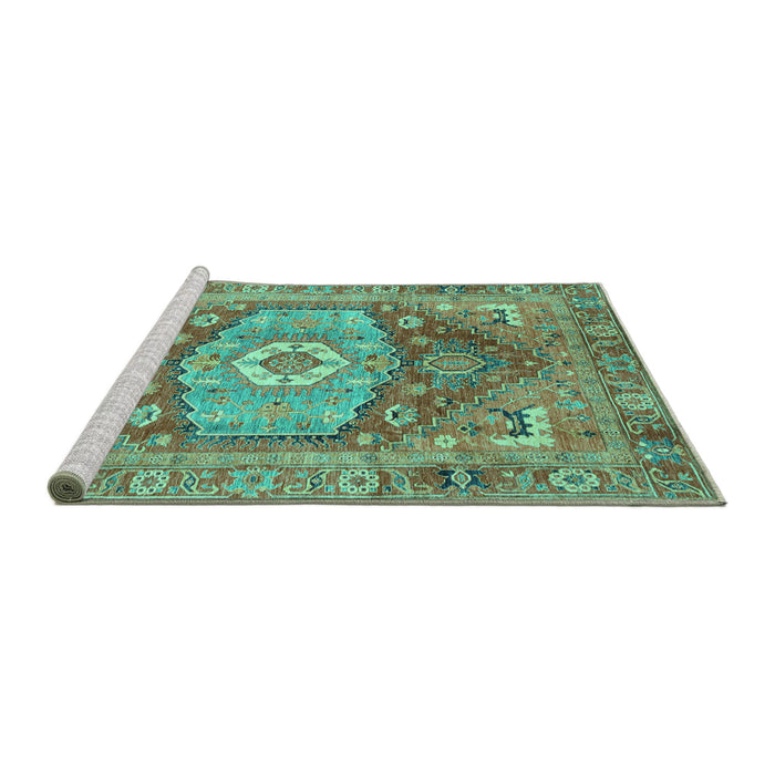 Sideview of Machine Washable Persian Turquoise Traditional Area Rugs, wshabs4007turq
