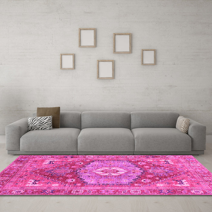 Machine Washable Persian Pink Traditional Rug in a Living Room, wshabs4007pnk