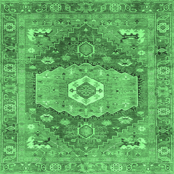 Square Machine Washable Persian Emerald Green Traditional Area Rugs, wshabs4007emgrn