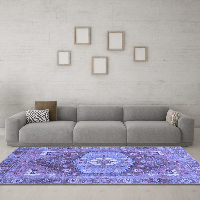 Machine Washable Persian Blue Traditional Rug in a Living Room, wshabs4007blu