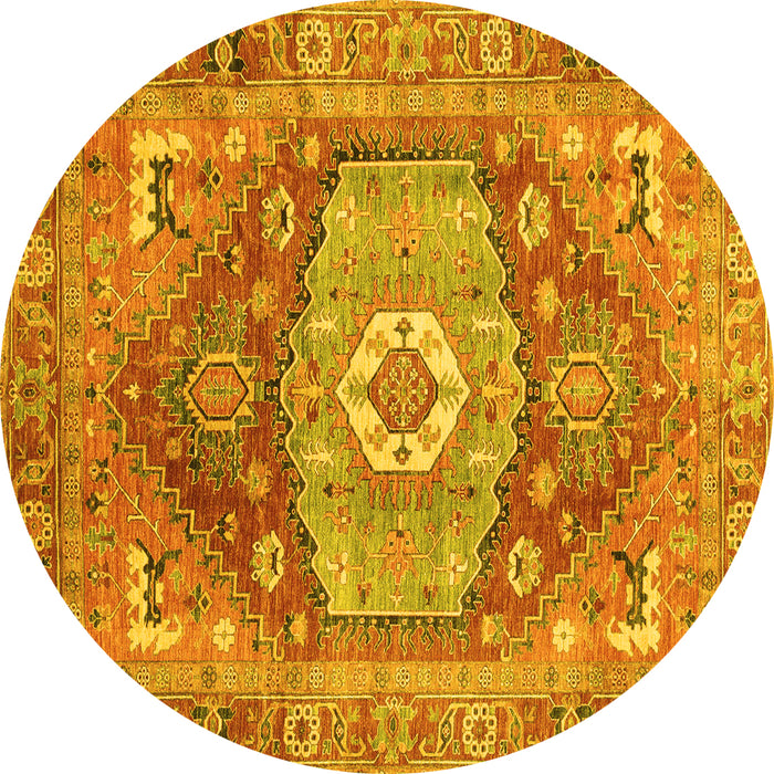 Round Persian Yellow Traditional Rug, abs4007yw
