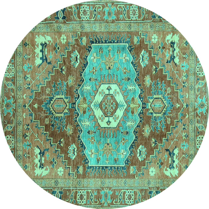 Round Machine Washable Persian Turquoise Traditional Area Rugs, wshabs4007turq