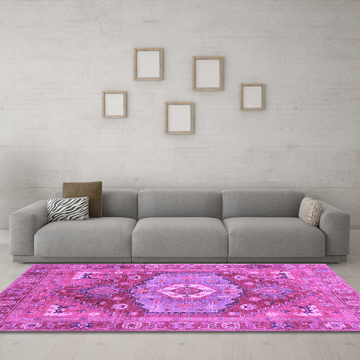 Machine Washable Persian Purple Traditional Area Rugs in a Living Room, wshabs4007pur