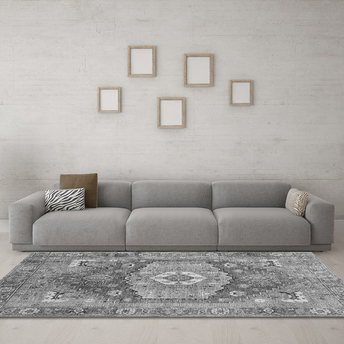 Machine Washable Persian Gray Traditional Rug in a Living Room,, wshabs4007gry