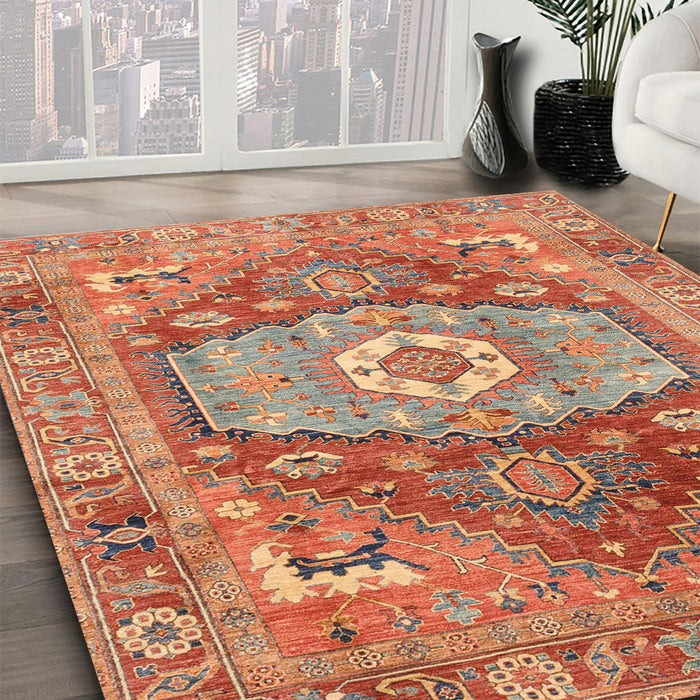 Machine Washable Abstract Red Rug in a Family Room, wshabs4007